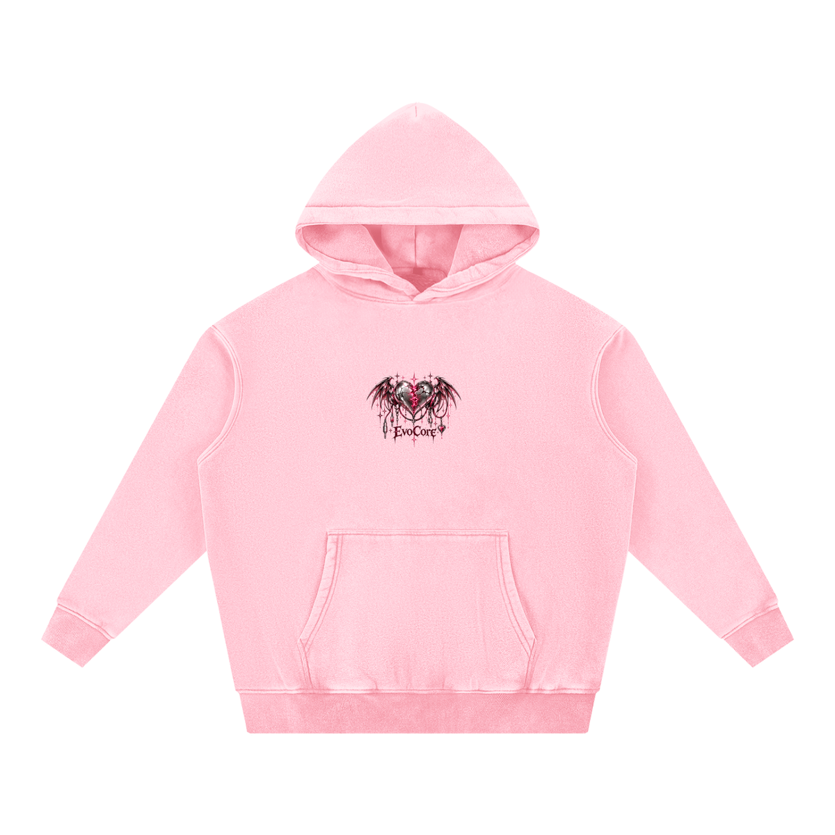 EvoCore Heartware Rose Circuit Hoodie in Pink, front view on a white background