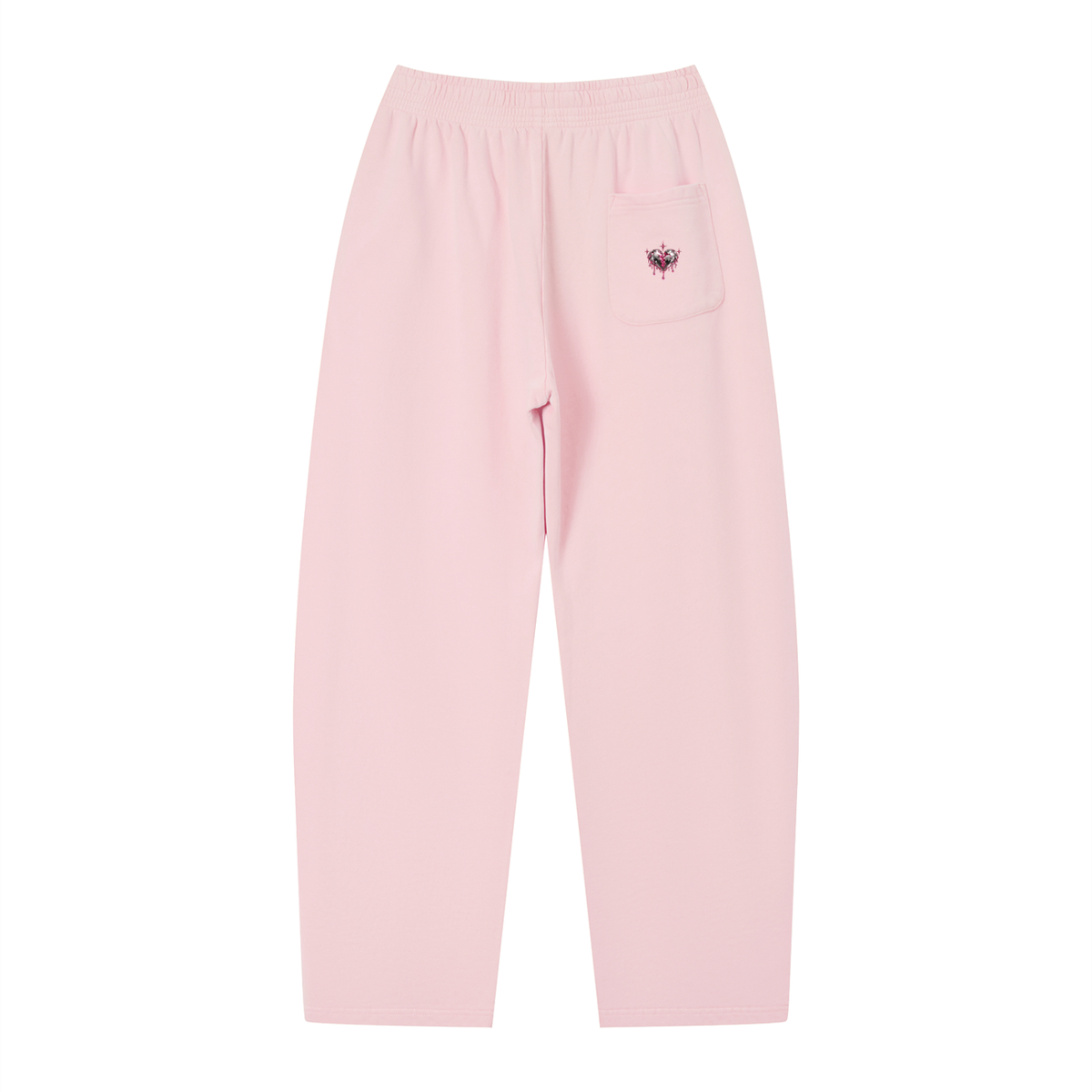EvoCore Heartware Rose Circuit Loose Sweatpants in Pink, back view on a white background