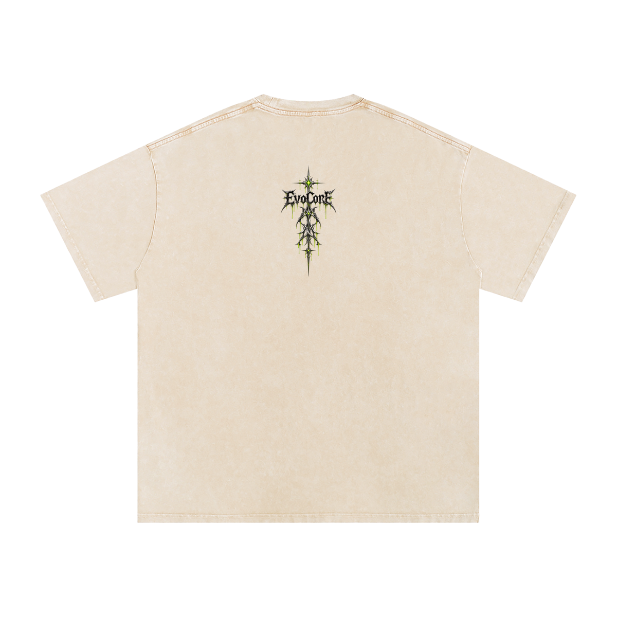 EvoCore Chrome Venom Greenwire Tee in Apricot, back view on a white background