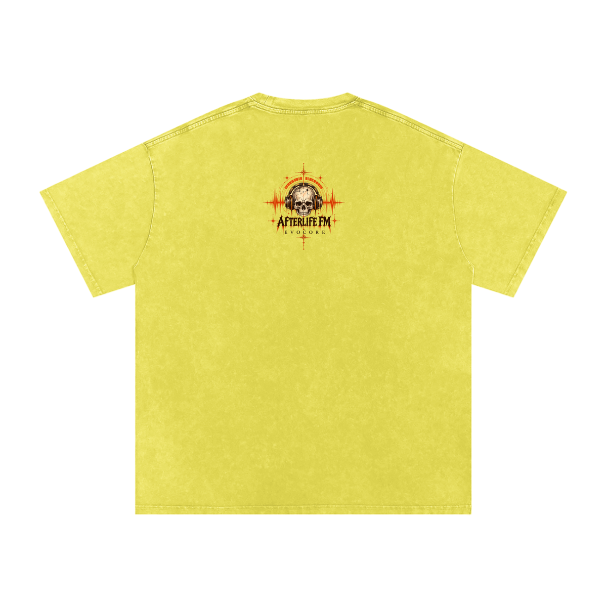 EvoCore Afterlife FM Golden Static Tee in Olive Yellow, back view on a white background