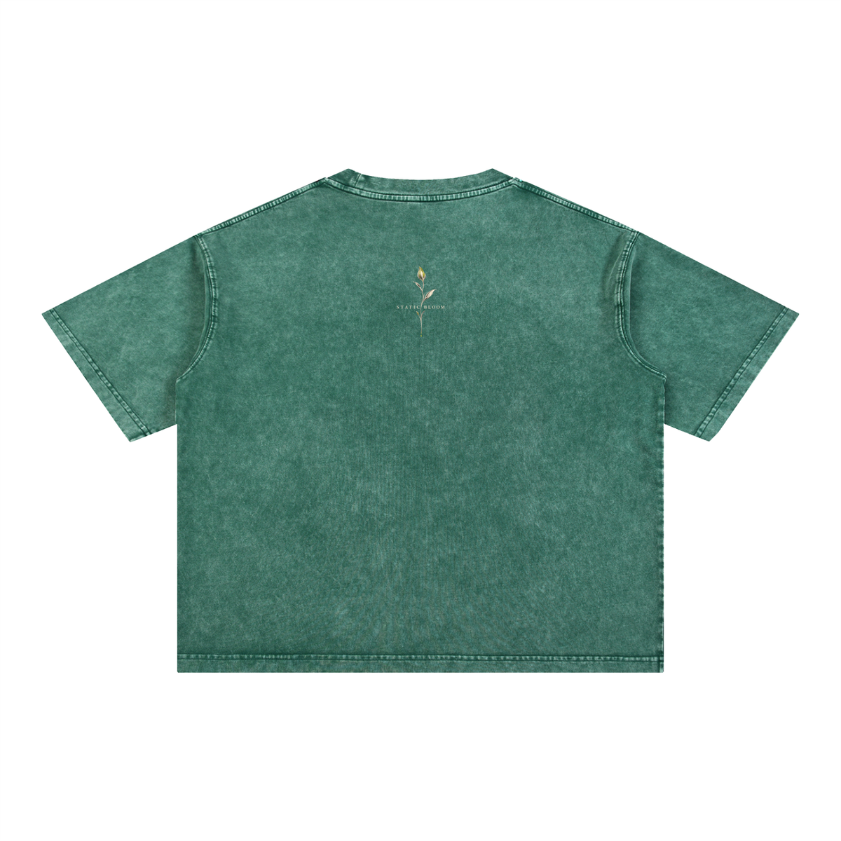EvoCore Static Bloom Boxy Tee in Blackish Green, back view on a white background