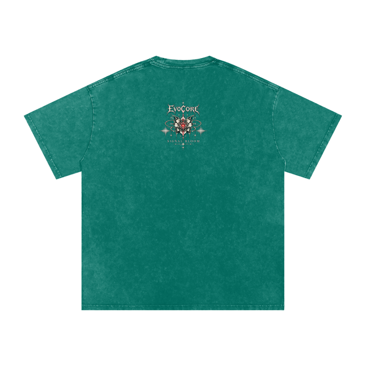 EvoCore Signal Bloom Tee in Dark Green, back view on a white background