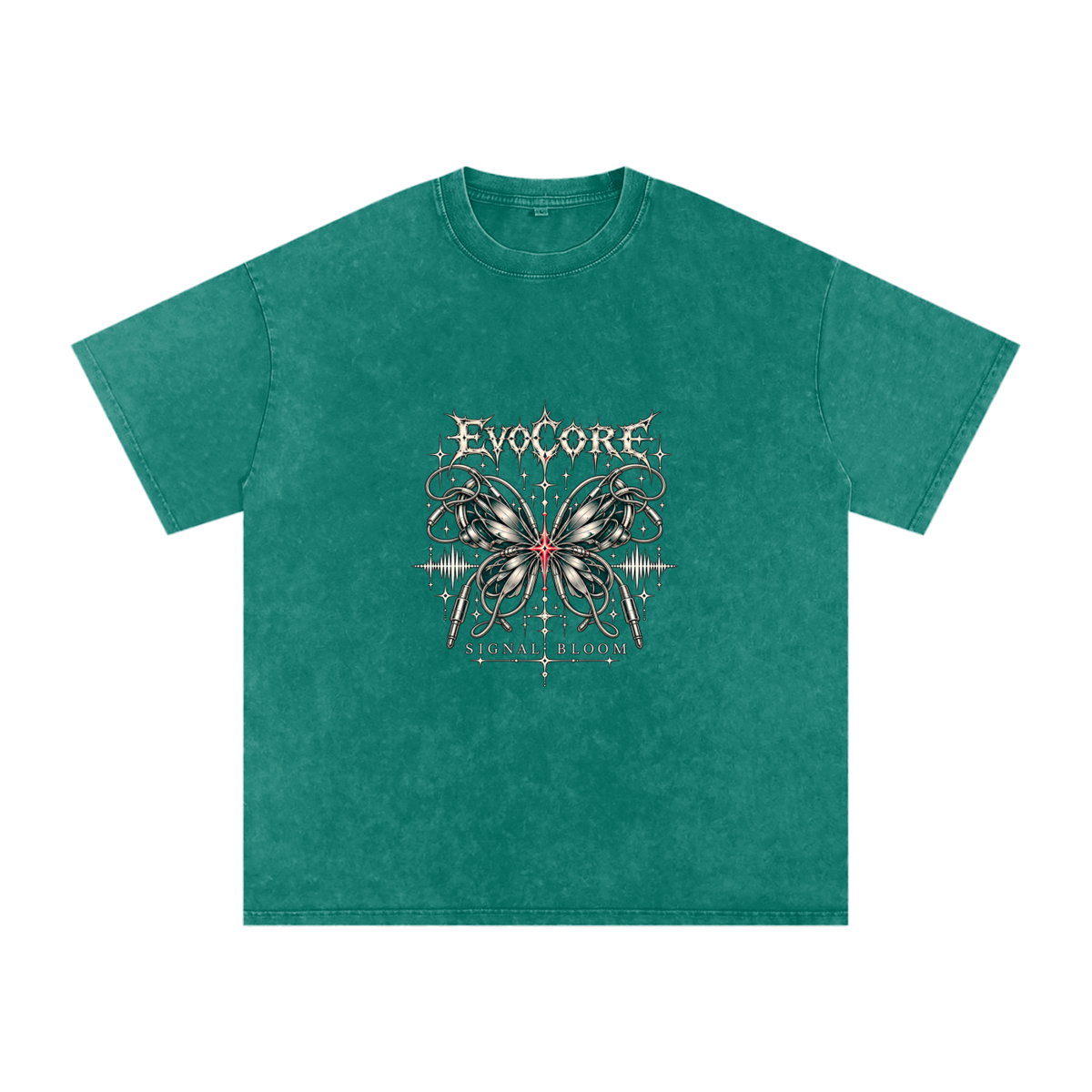 EvoCore Signal Bloom Tee in Dark Green, front view on a white background