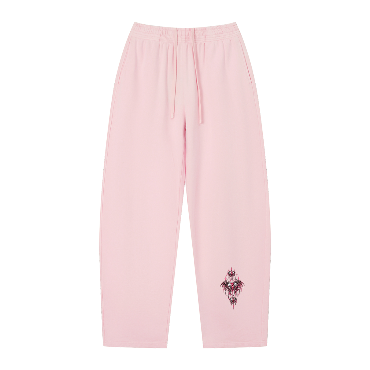 EvoCore Heartware Rose Circuit Loose Sweatpants in Pink, front view on a white background