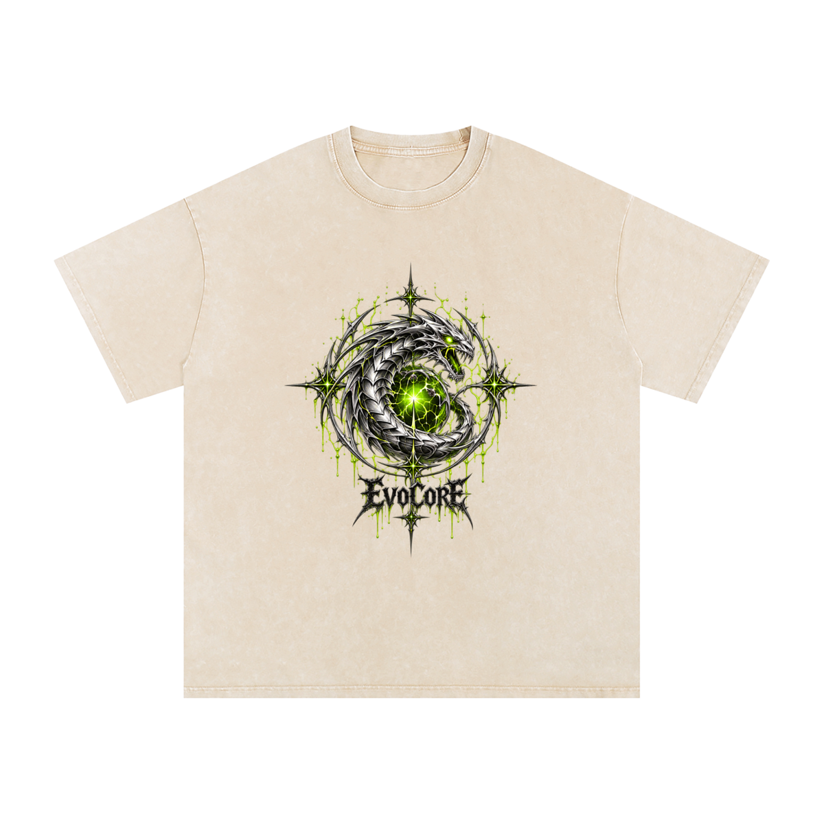 EvoCore Chrome Venom Greenwire Tee in Apricot, front view on a white background