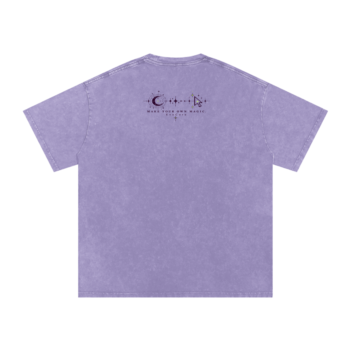 EvoCore HEX.EXE Dream Cache Tee in Light Purple, back view on a white background