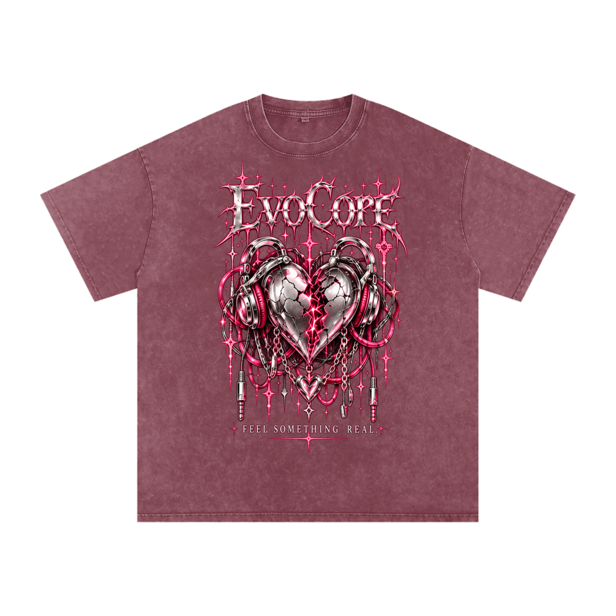 EvoCore Heartware Rose Circuit Tee in Red, front view on a white background