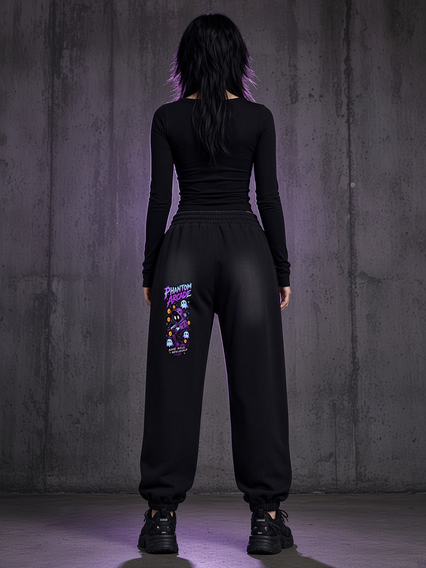AI concept visualization — EvoCore Phantom Arcade Joggers, back, worn on a model (not a photo of a real sample)